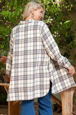 Load image into Gallery viewer, White Plaid Print Tunic Plus Size Shacket with Slits - Fashion Queen - 2