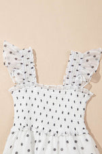 Load image into Gallery viewer, White Polka Dot Flutter Sleeve Square Neck Smocked Maxi Dress - Fashion Queen - 17