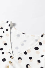 Load image into Gallery viewer, White Polka Dot Print Button Front V Neck Blouse - Fashion Queen - 11