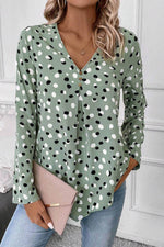 Load image into Gallery viewer, White Polka Dot Print Button Front V Neck Blouse - Fashion Queen - 16