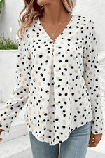 Load image into Gallery viewer, White Polka Dot Print Button Front V Neck Blouse - Fashion Queen - 3