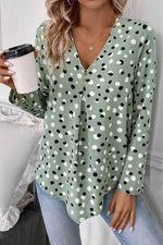 Load image into Gallery viewer, White Polka Dot Print Button Front V Neck Blouse - Fashion Queen - 4