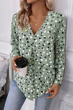 Load image into Gallery viewer, White Polka Dot Print Button Front V Neck Blouse - Fashion Queen - 6