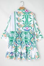 Load image into Gallery viewer, White Printed Tribal Bracelet Sleeve Buttoned Mini Dress - Fashion Queen - 28