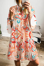 Load image into Gallery viewer, White Printed Tribal Bracelet Sleeve Buttoned Mini Dress - Fashion Queen - 4