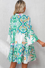 Load image into Gallery viewer, White Printed Tribal Bracelet Sleeve Buttoned Mini Dress - Fashion Queen - 8