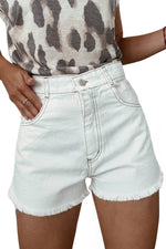Load image into Gallery viewer, White Raw Hem High Waist Denim Shorts - Fashion Queen - 12