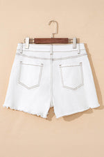 Load image into Gallery viewer, White Raw Hem High Waist Denim Shorts - Fashion Queen - 3