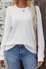 Load image into Gallery viewer, White Round Neck Drop Shoulder Textured Knit Top - Fashion Queen - 4