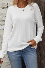 Load image into Gallery viewer, White Round Neck Drop Shoulder Textured Knit Top - Fashion Queen - 5
