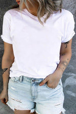 Load image into Gallery viewer, White Round Neck Rolled Sleeve Plus Size T-shirt - Fashion Queen - 14