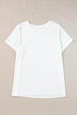 Load image into Gallery viewer, White Round Neck Rolled Sleeve Plus Size T-shirt - Fashion Queen - 16