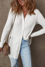 Load image into Gallery viewer, White Solid Color Ribbed Button up Tunic Cardigan - Fashion Queen - 3