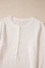 Load image into Gallery viewer, White Solid Color Waffle Half Button Long Sleeve Top - Fashion Queen -  10