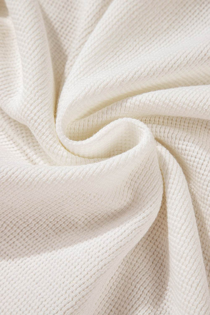 White Solid Color Waffle Half Button Long Sleeve Top - Fashion Queen -  11