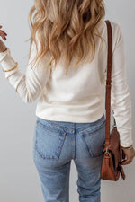 Load image into Gallery viewer, White Solid Color Waffle Half Button Long Sleeve Top - Fashion Queen -  2