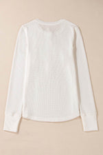 Load image into Gallery viewer, White Solid Color Waffle Half Button Long Sleeve Top - Fashion Queen -  6