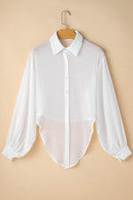 Load image into Gallery viewer, White Solid Knotted Front Loose Fit Sheer Shirt - Fashion Queen - 7