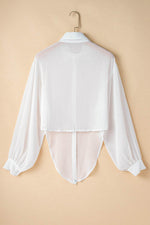 Load image into Gallery viewer, White Solid Knotted Front Loose Fit Sheer Shirt - Fashion Queen - 8