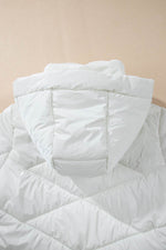 Load image into Gallery viewer, White Solid Quilted Hooded Zip Up Puffer Coat - Fashion Queen - 13