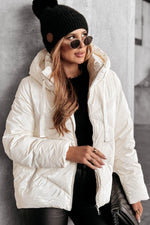 Load image into Gallery viewer, White Solid Quilted Hooded Zip Up Puffer Coat - Fashion Queen - 5