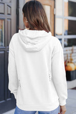 Load image into Gallery viewer, White Solid Ripped Hooded Sweatshirt with Kangaroo Pocket - Fashion Queen - 2