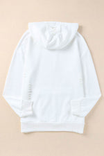 Load image into Gallery viewer, White Solid Ripped Hooded Sweatshirt with Kangaroo Pocket - Fashion Queen - 8
