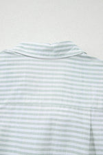 Load image into Gallery viewer, White Stripe Collared V Neck Chest Pocket Long Sleeve Beach Cover up - Fashion Queen - 11