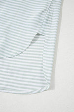 Load image into Gallery viewer, White Stripe Collared V Neck Chest Pocket Long Sleeve Beach Cover up - Fashion Queen - 13
