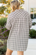 Load image into Gallery viewer, White Stripe Plus Size Plaid Buttoned Raw Hem Tunic Shirt Dress - Fashion Queen - 2