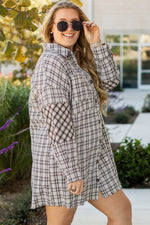 Load image into Gallery viewer, White Stripe Plus Size Plaid Buttoned Raw Hem Tunic Shirt Dress - Fashion Queen - 3