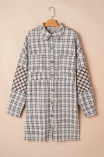 Load image into Gallery viewer, White Stripe Plus Size Plaid Buttoned Raw Hem Tunic Shirt Dress - Fashion Queen - 8