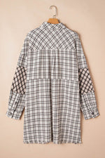 Load image into Gallery viewer, White Stripe Plus Size Plaid Buttoned Raw Hem Tunic Shirt Dress - Fashion Queen - 9