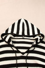 Load image into Gallery viewer, White Stripe V Neck Pocketed Drawstring Hooded Sweater - Fashion Queen - 12