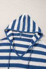 Load image into Gallery viewer, White Stripe V Neck Pocketed Drawstring Hooded Sweater - Fashion Queen - 18