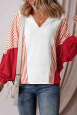 Load image into Gallery viewer, White Striped Color Block Collared V Neck Oversized Sweatshirt - Fashion Queen - 8