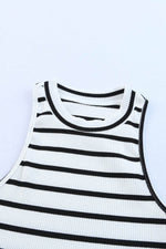 Load image into Gallery viewer, White Striped Print Ribbed O-neck Sleeveless Top - Fashion Queen - 10