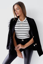 Load image into Gallery viewer, White Striped Print Ribbed O-neck Sleeveless Top - Fashion Queen - 3