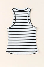 Load image into Gallery viewer, White Striped Print Ribbed O-neck Sleeveless Top - Fashion Queen - 6