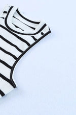 Load image into Gallery viewer, White Striped Print Ribbed O-neck Sleeveless Top - Fashion Queen - 7