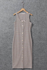 Load image into Gallery viewer, White Striped Print Sleeveless Buttoned Maxi Dress - Fashion Queen - 11