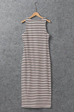 Load image into Gallery viewer, White Striped Print Sleeveless Buttoned Maxi Dress - Fashion Queen - 12