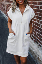 Load image into Gallery viewer, White Textured Half Zip Collared Cap Sleeve Mini Dress - Fashion Queen - 1