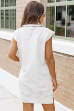 Load image into Gallery viewer, White Textured Half Zip Collared Cap Sleeve Mini Dress - Fashion Queen - 2