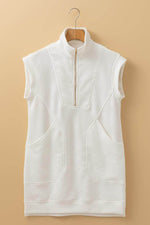 Load image into Gallery viewer, White Textured Half Zip Collared Cap Sleeve Mini Dress - Fashion Queen - 4