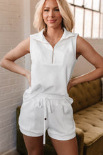 Load image into Gallery viewer, White Textured Half Zip Tank Top Drawstring Shorts Set - Fashion Queen - 1
