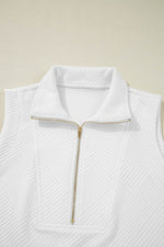 Load image into Gallery viewer, White Textured Half Zip Tank Top Drawstring Shorts Set - Fashion Queen - 15