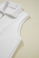 Load image into Gallery viewer, White Textured Half Zip Tank Top Drawstring Shorts Set - Fashion Queen - 16