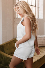 Load image into Gallery viewer, White Textured Half Zip Tank Top Drawstring Shorts Set - Fashion Queen - 3