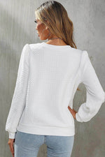 Load image into Gallery viewer, White Textured Puff Long Sleeve Round Neck Top - Fashion Queen - 2